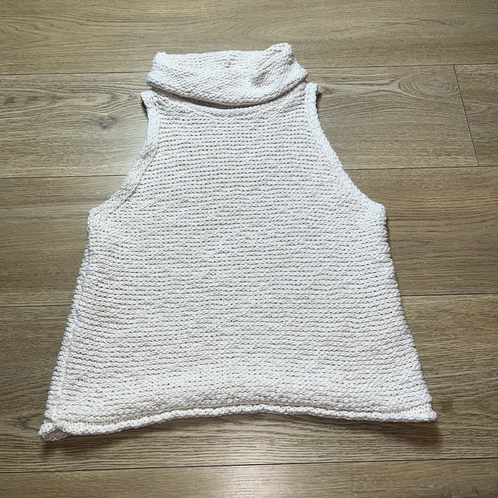 Anthropologie Pilcro Roll Neck Sweater Small Sleeveless Tank Top Ivory Open Knit